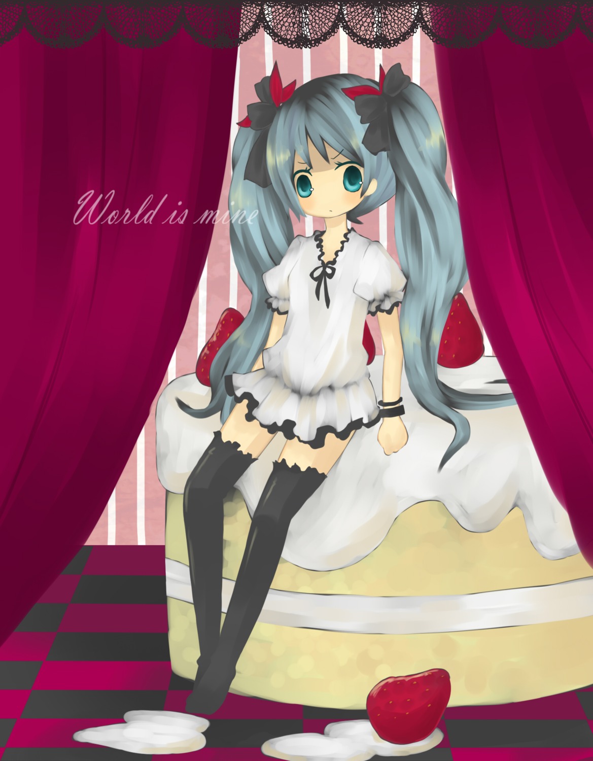 dress, hatsune_miku, mochiko, thighhighs, vocaloid, world_is_mine_(vocaloid)