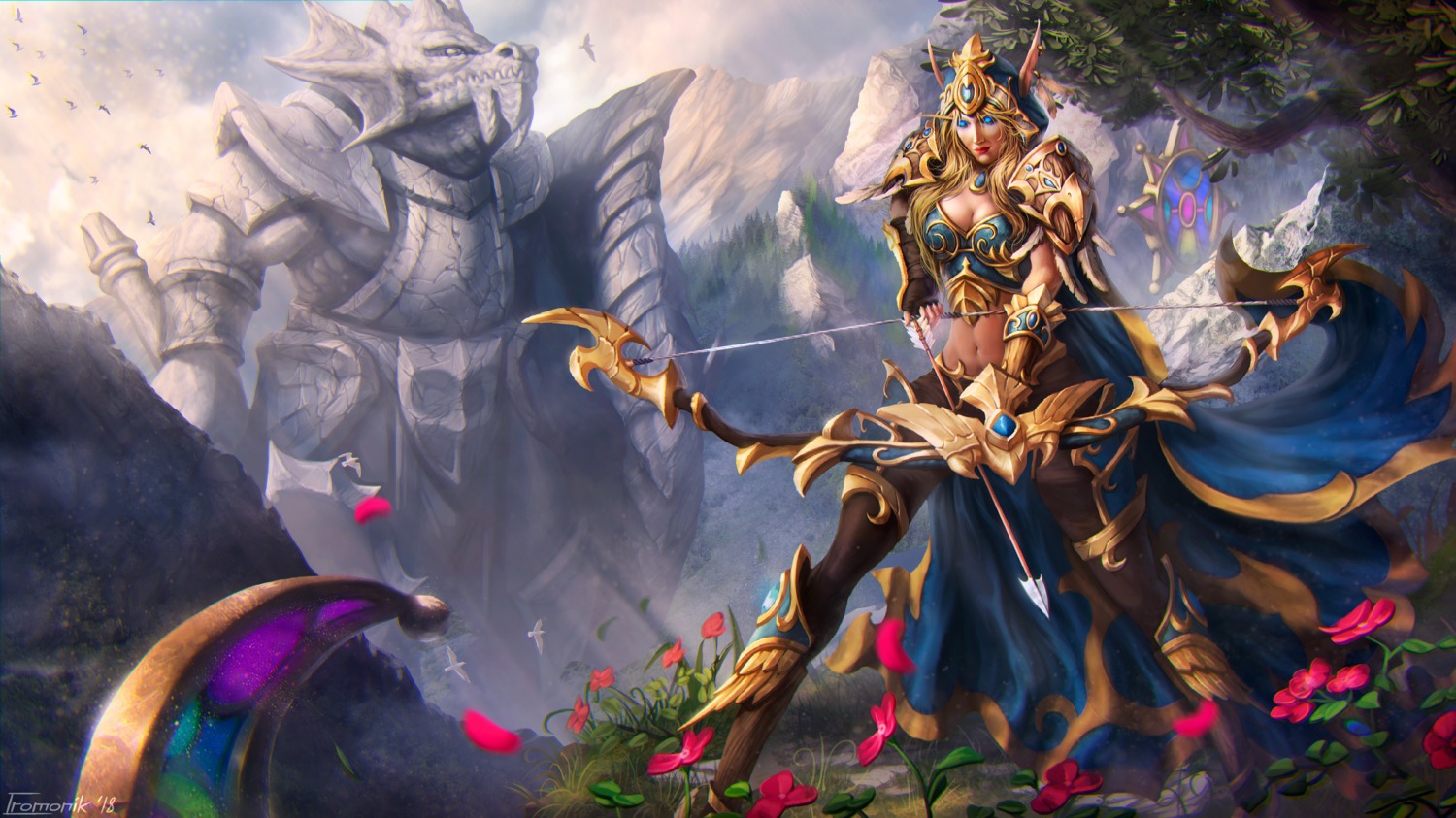armor, cleavage, elf, iromonik, pantyhose, pointy_ears, sylvanas_windrunner, weapon