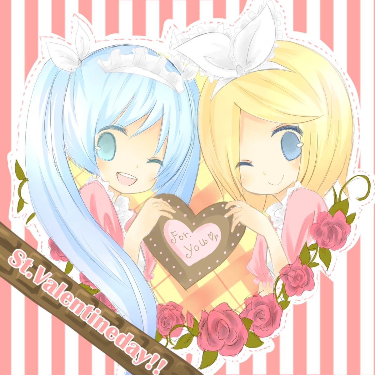 hatsune_miku, kagamine_rin, mochiko, valentine, vocaloid