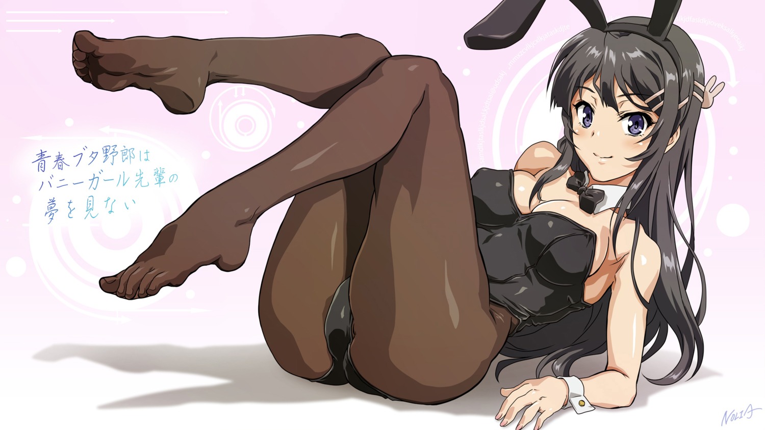 animal_ears, bunny_ears, bunny_girl, cleavage, feet, no_bra, nolia, pantyhose, sakurajima_mai, seishun_buta_yarou, wallpaper