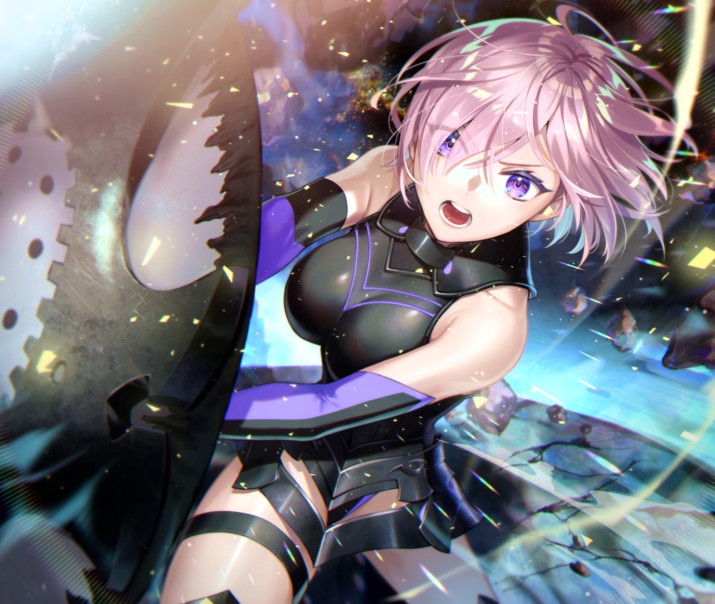 armor, fate/grand_order, garter, mash_kyrielight, noes, weapon