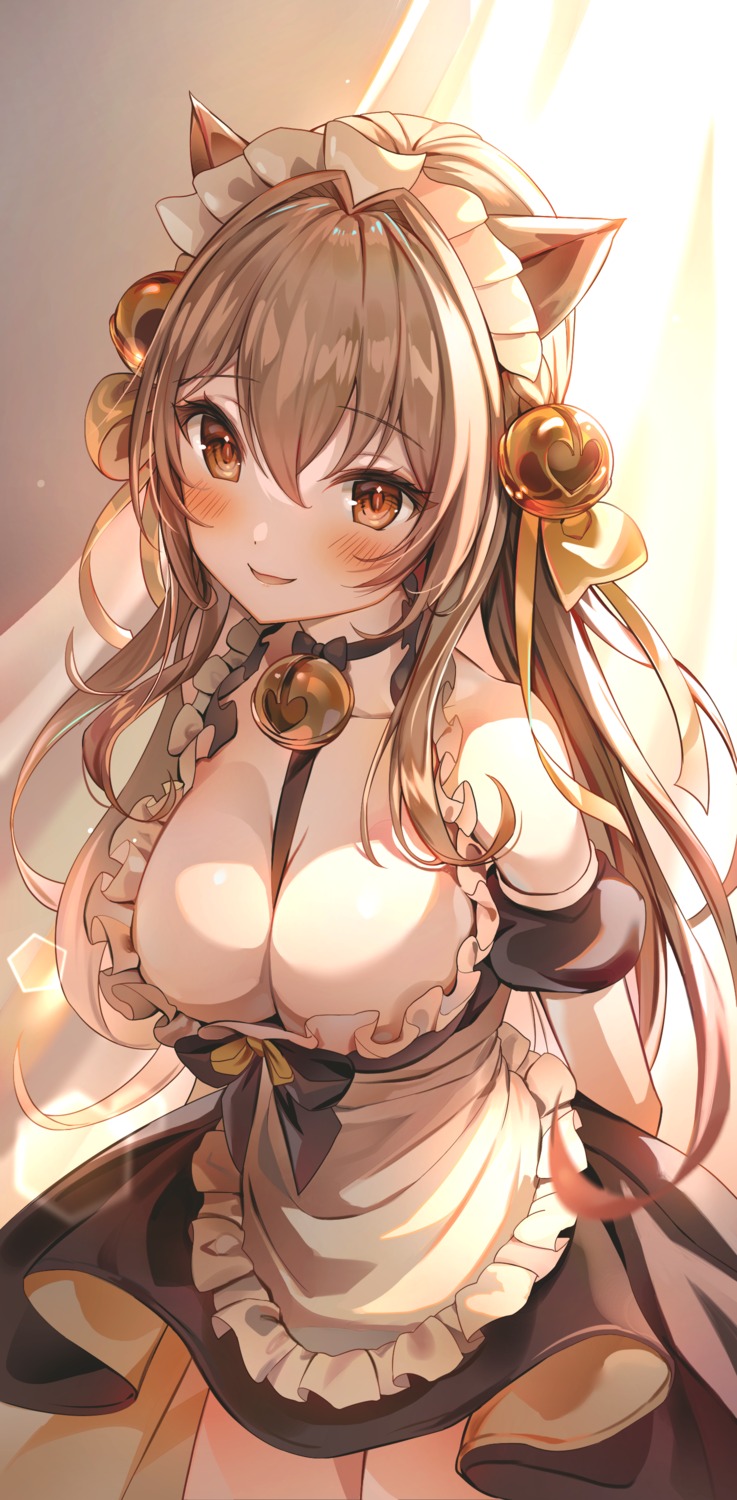 animal_ears, luna_nyann, maid, no_bra, skirt_lift