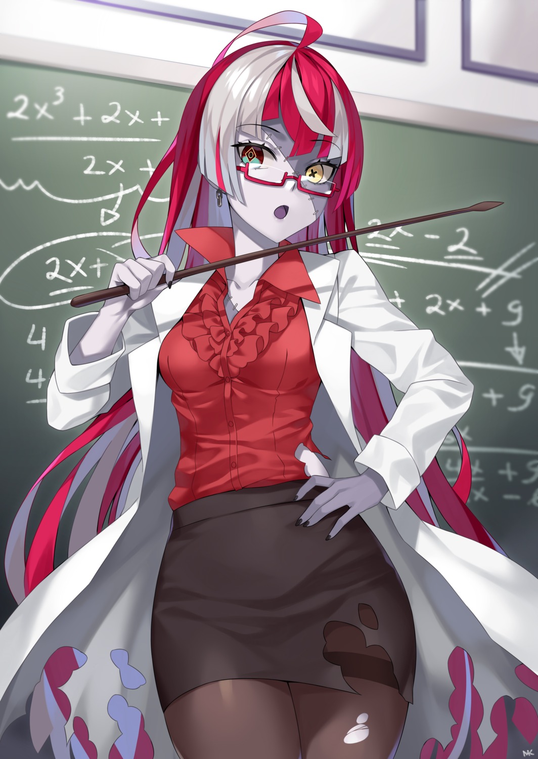 heterochromia, hololive, hololive_indonesia, kureiji_ollie, megane, mk_(lazymk), pantyhose, torn_clothes