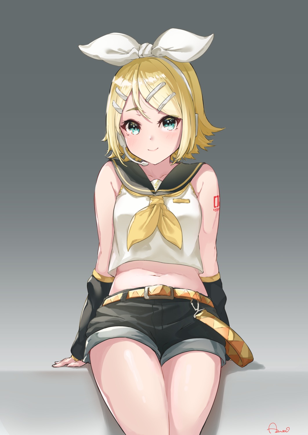azusa_(azunyan12), headphones, kagamine_rin, seifuku, tattoo, vocaloid