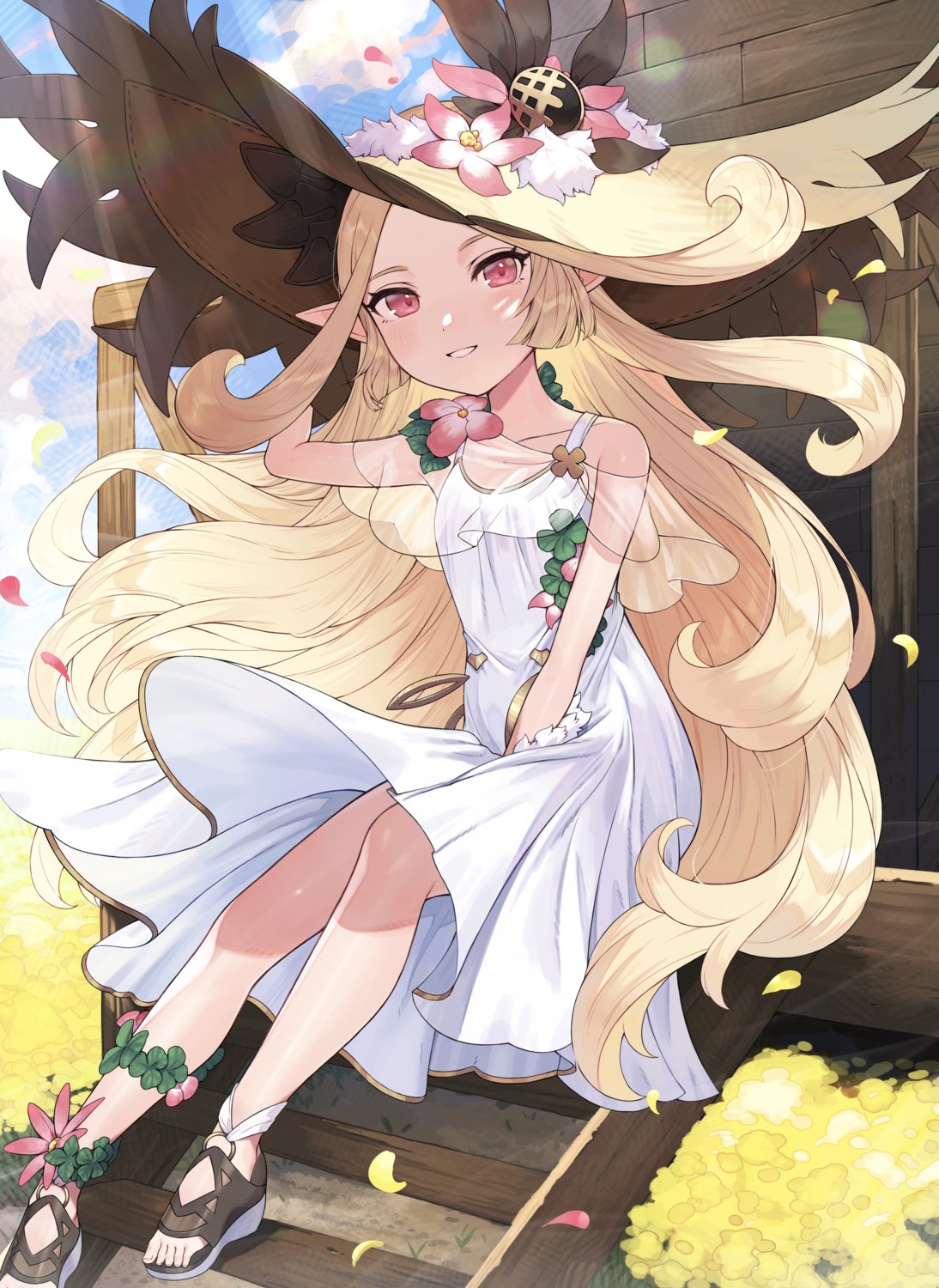 dress, elf, pointy_ears, see_through, shibainu, skirt_lift, summer_dress, world_flipper