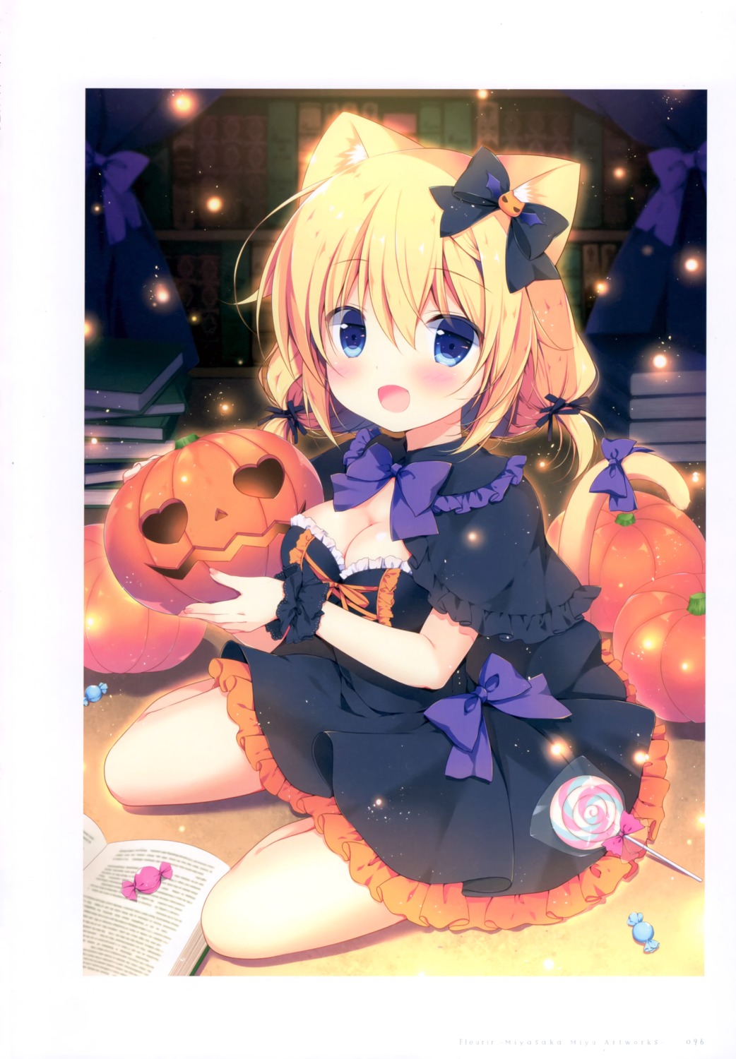 animal_ears, cleavage, dress, halloween, kurumina_(canvas+garden), miyasaka_miyu, nekomimi, tail