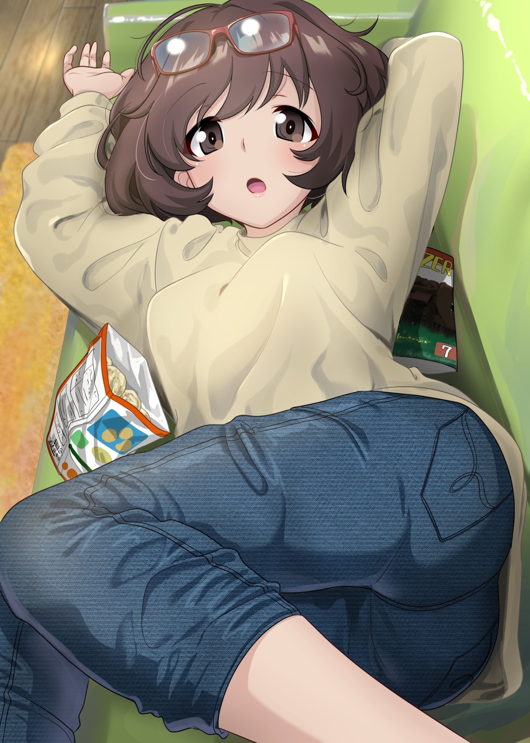 akiyama_yukari, ass, excel_(shena), girls_und_panzer, megane, sweater