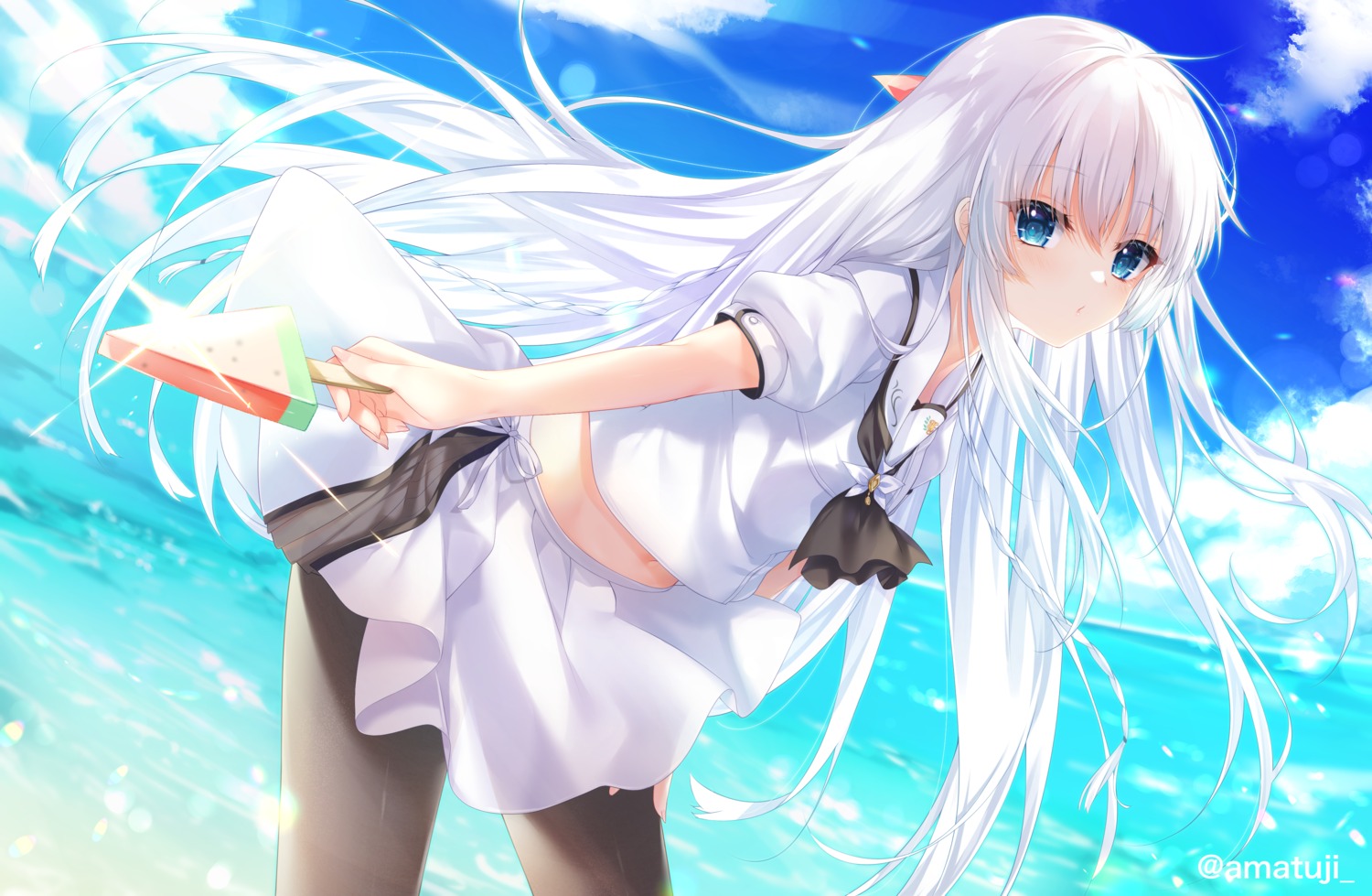 amatsuji, naruse_shiroha, pantyhose, seifuku, skirt_lift, summer_pockets