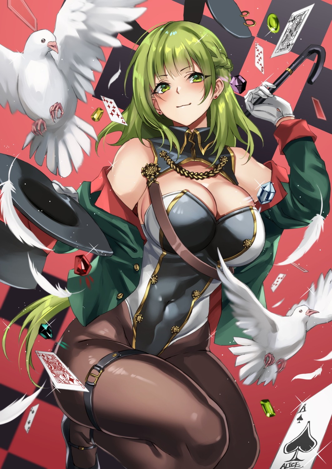 animal_ears, bunny_ears, bunny_girl, cleavage, garter, lzepiscc219, no_bra, pantyhose