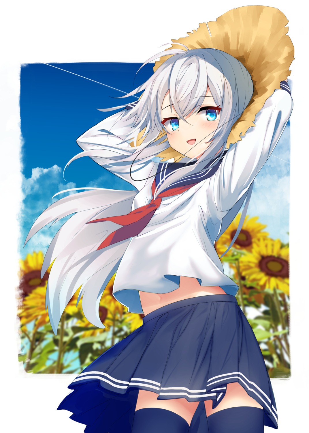 hibiki_(kancolle), kantai_collection, odeclea, seifuku, skirt_lift, thighhighs