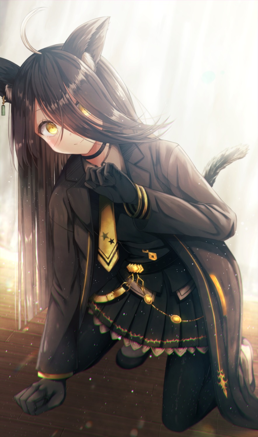 animal_ears, kyuupura, manhattan_cafe_(umamusume), pantyhose, tail, uma_musume_pretty_derby, uniform