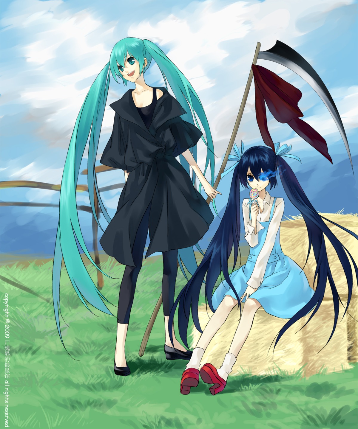 black_rock_shooter, black_rock_shooter_(character), dress, hatsune_miku, psd, vocaloid