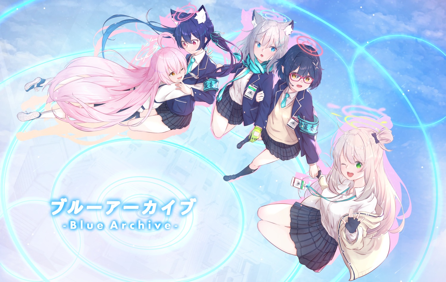 animal_ears, blue_archive, halo, izayoi_nonomi, kuromi_serika, megane, nekomimi, okusora_ayane