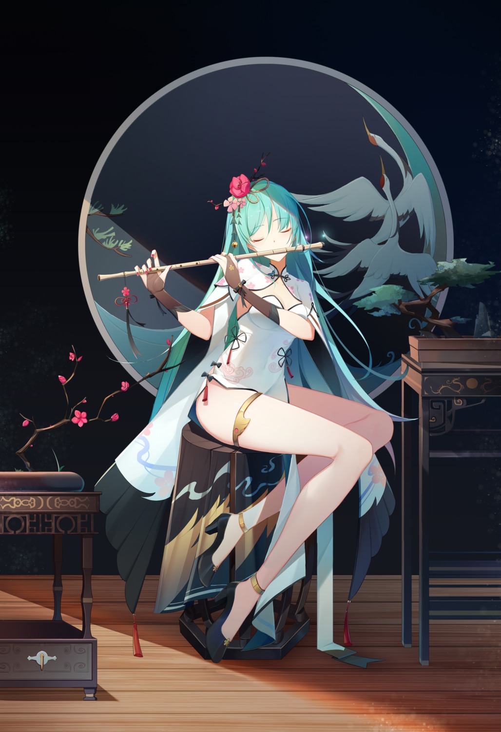ar_(3779609928), chinadress, garter, hatsune_miku, heels, no_bra, vocaloid
