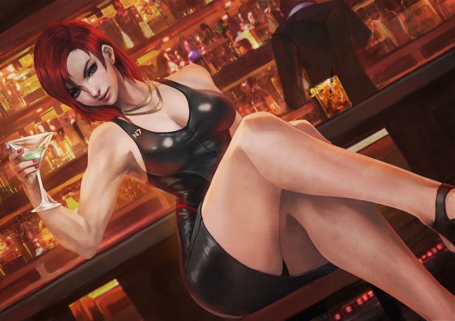 cleavage, commander_shepard_(female), dress, mass_effect, monori_rogue, pantsu, skirt_lift