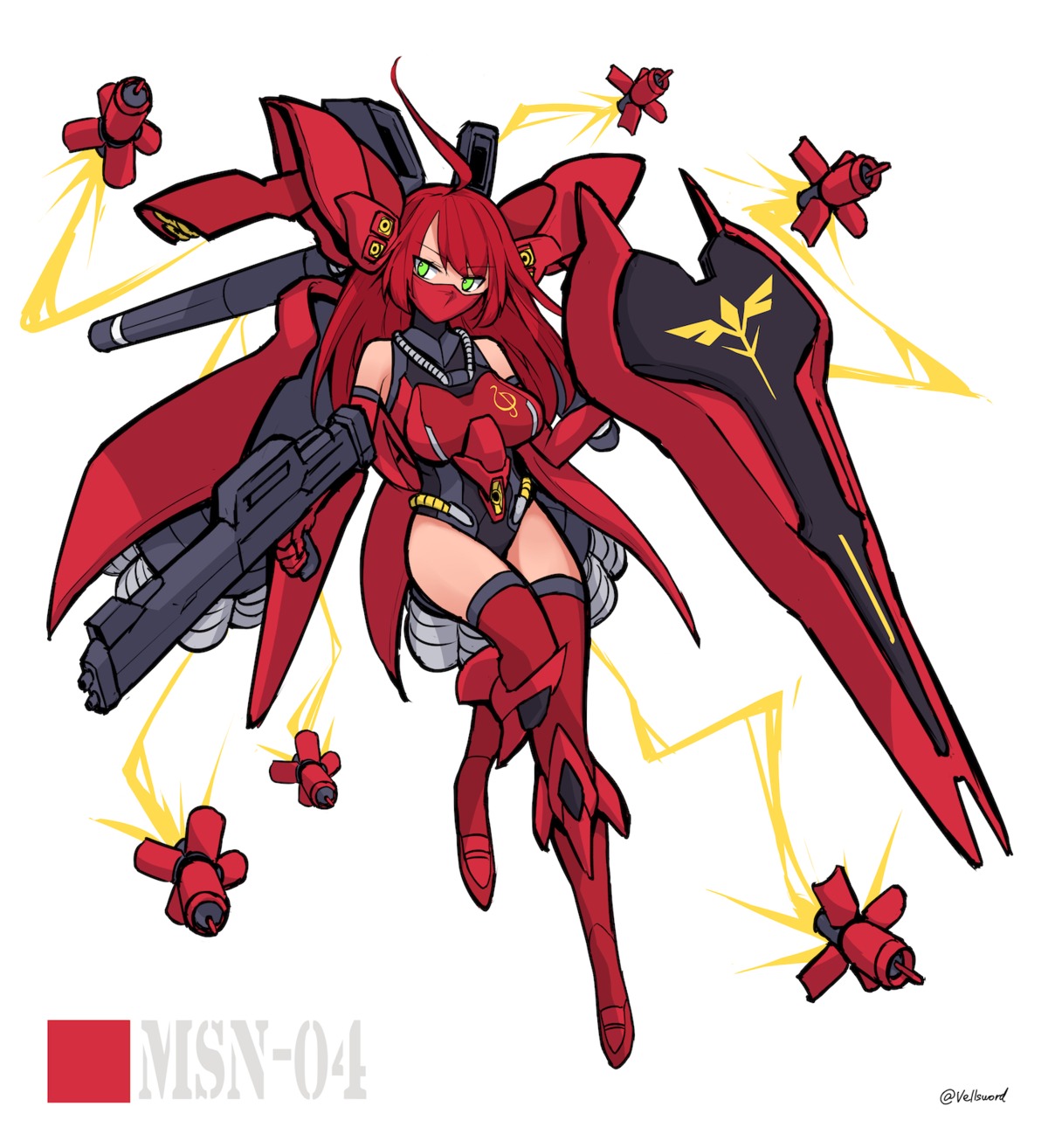 armor, char's_counterattack, gun, gundam, i.takashi, leotard, mecha_musume, sazabi