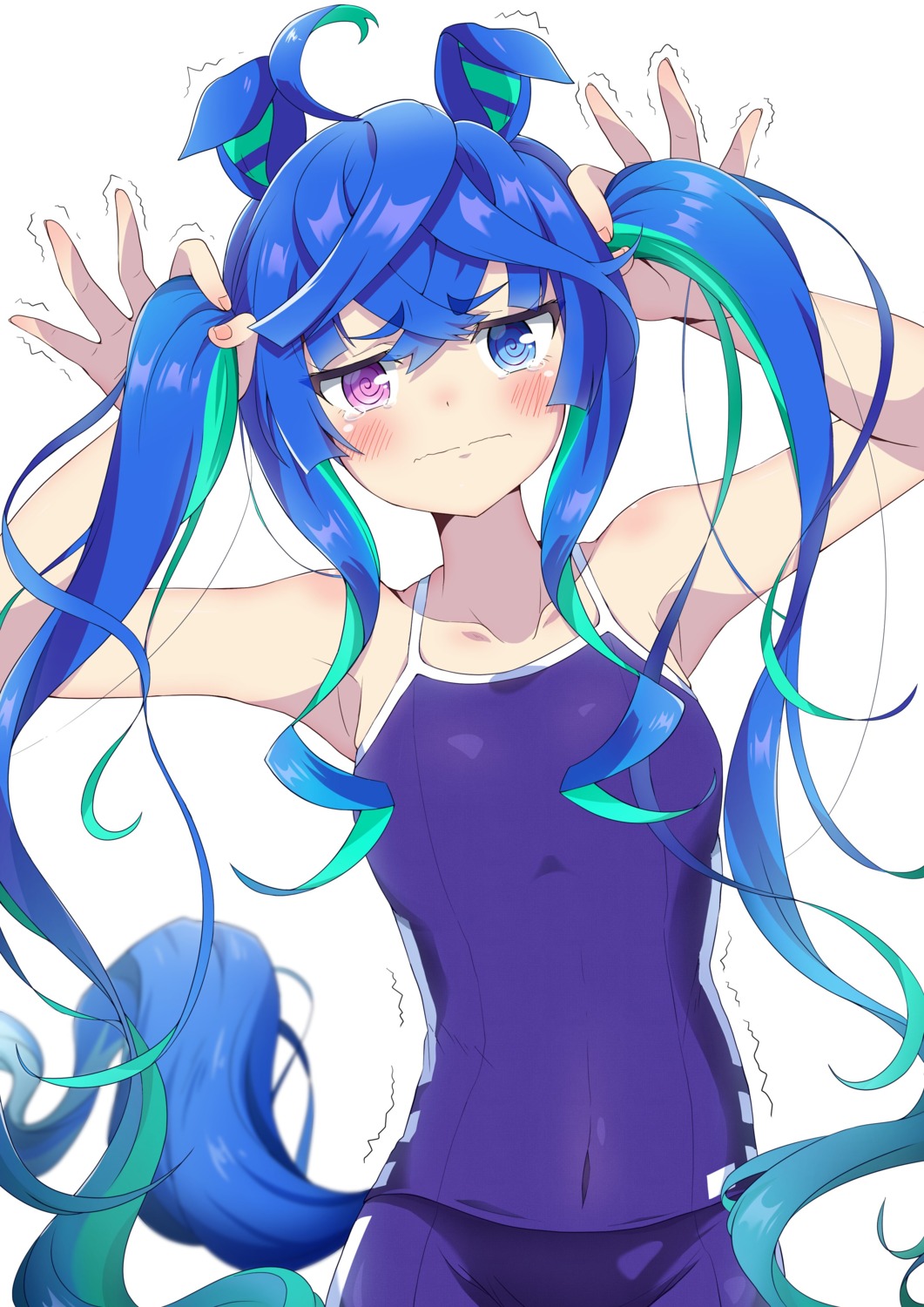 animal_ears, eggman_(pixiv28975023), heterochromia, school_swimsuit, swimsuits, tail, twin_turbo_(umamusume), uma_musume_pretty_derby