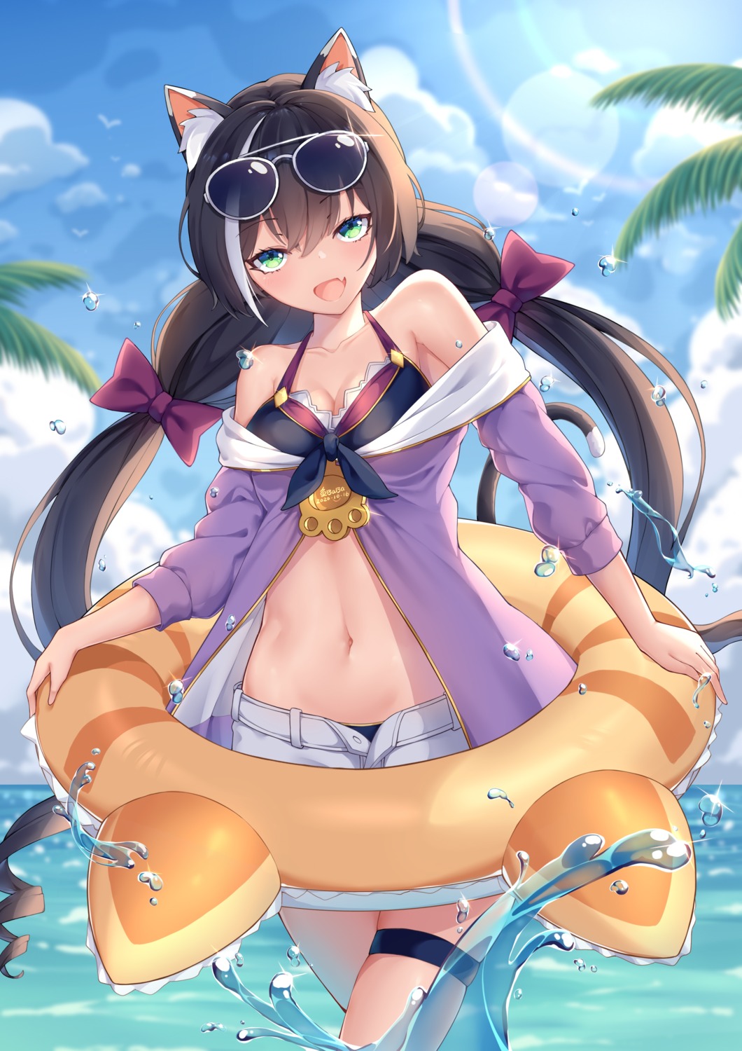 animal_ears, bikini, cleavage, garter, karyl_(princess_connect), megane, nekomimi, open_shirt