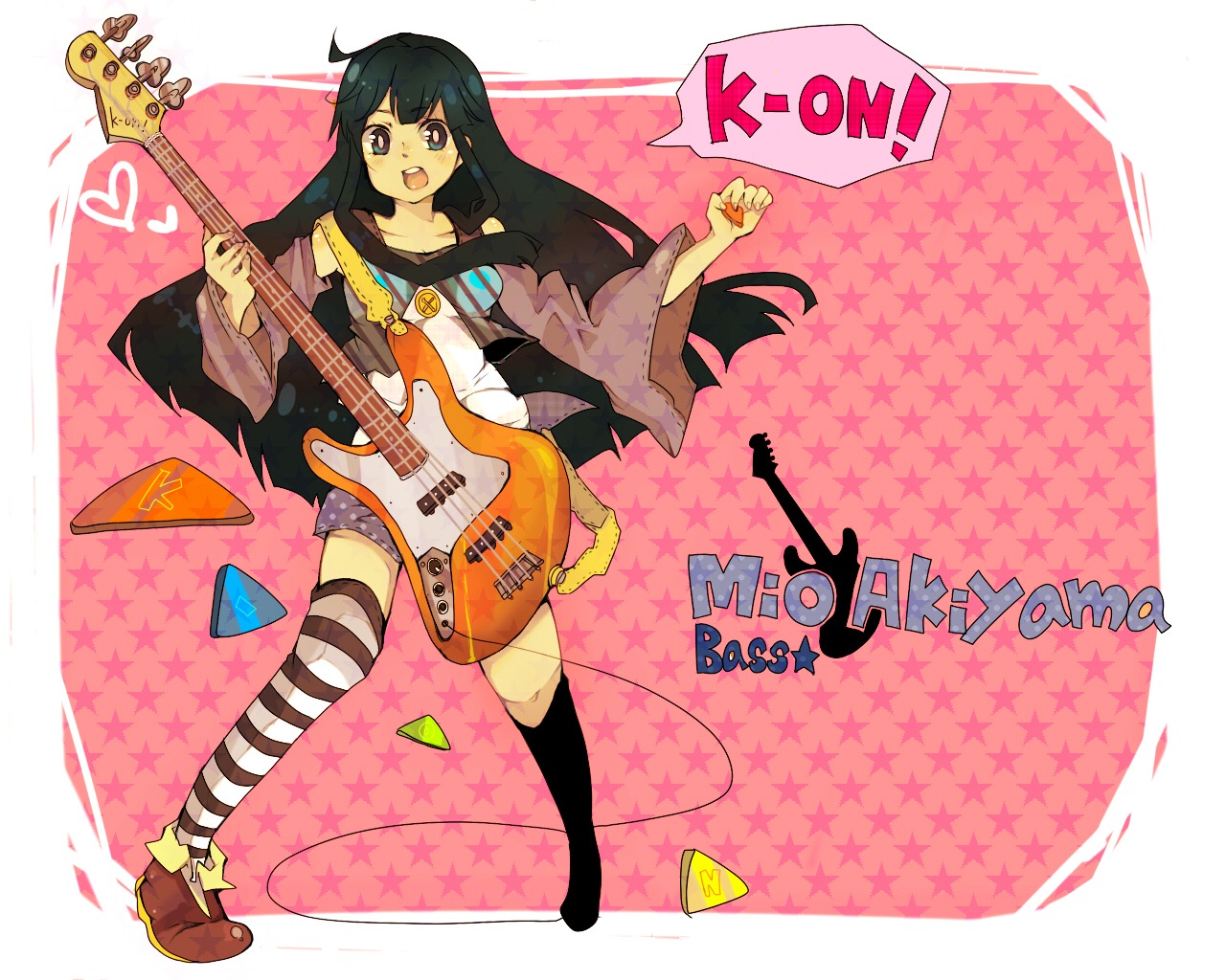akiyama_mio, dress, guitar, k-on!, kisaragi_yuu_(fallen_sky), wallpaper
