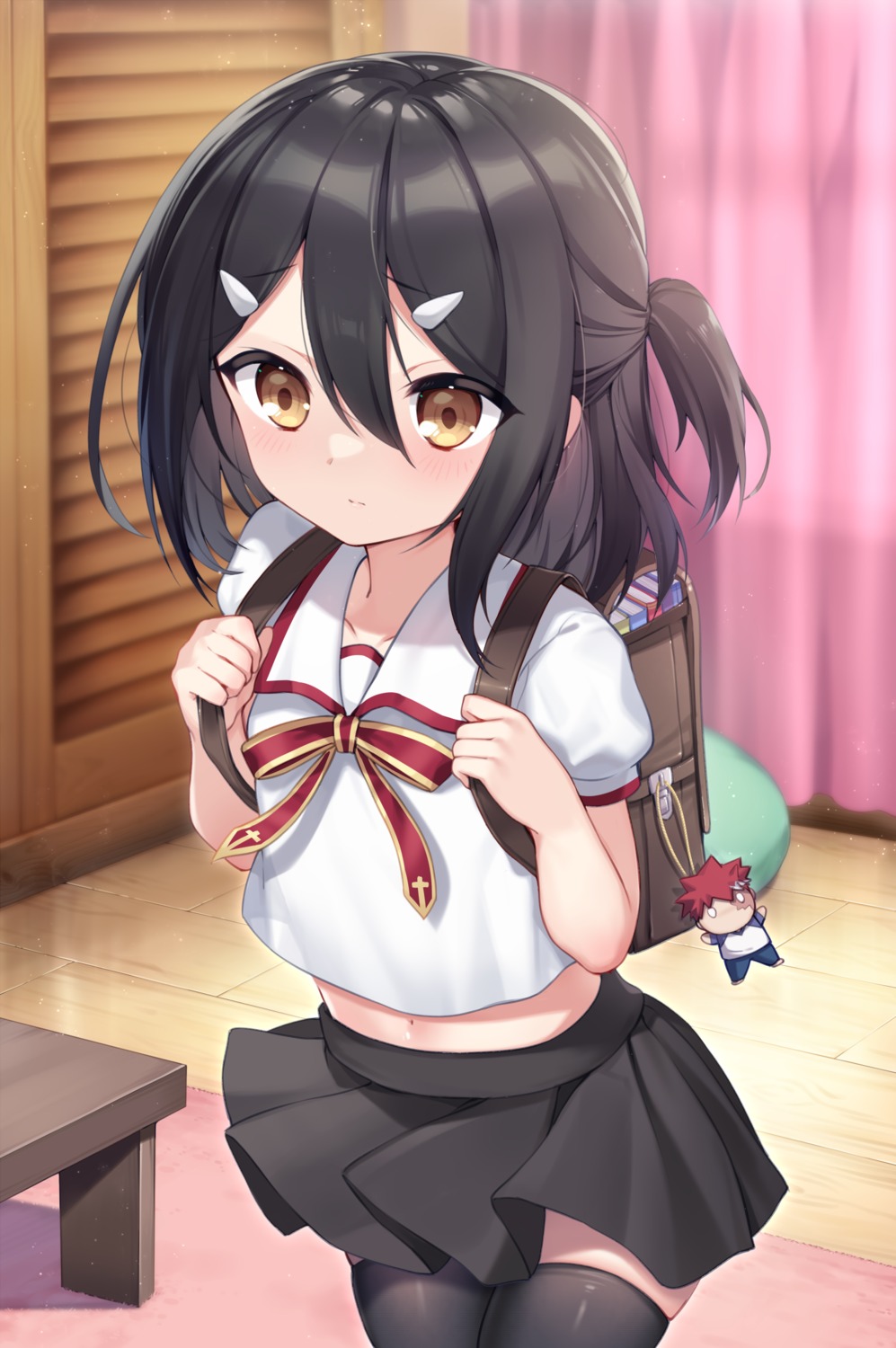 fate/kaleid_liner_prisma_illya, fate/stay_night, miyu_edelfelt, seifuku, skirt_lift, taro_(ultrataro), thighhighs