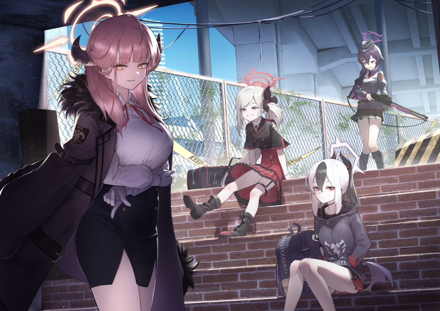 asagi_mutsuki, blue_archive, devil, dress_shirt, garter, gun, halo, horns