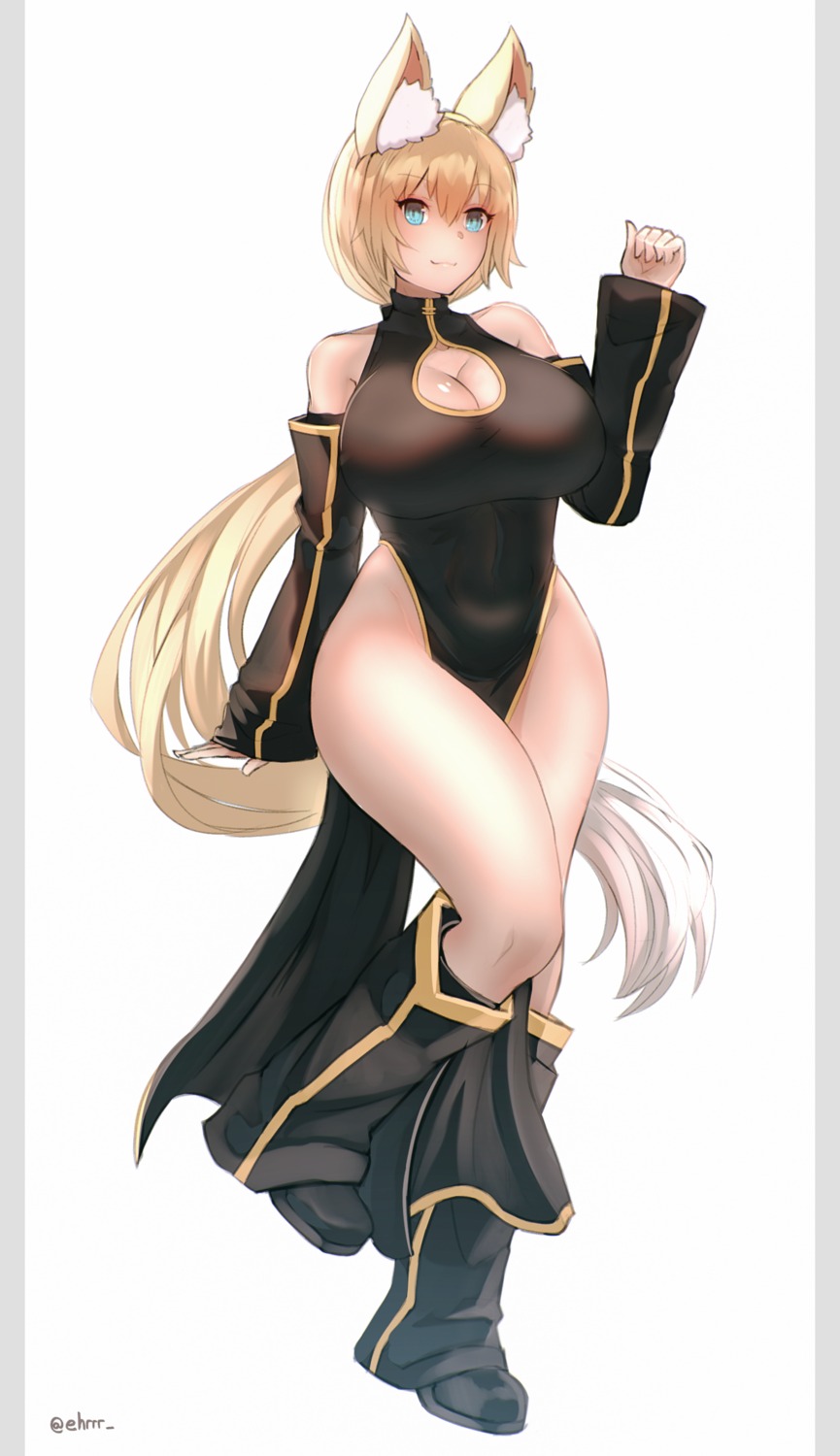 alice_(flanaki), animal_ears, chinadress, cleavage, ehrrr, kitsune, nopan