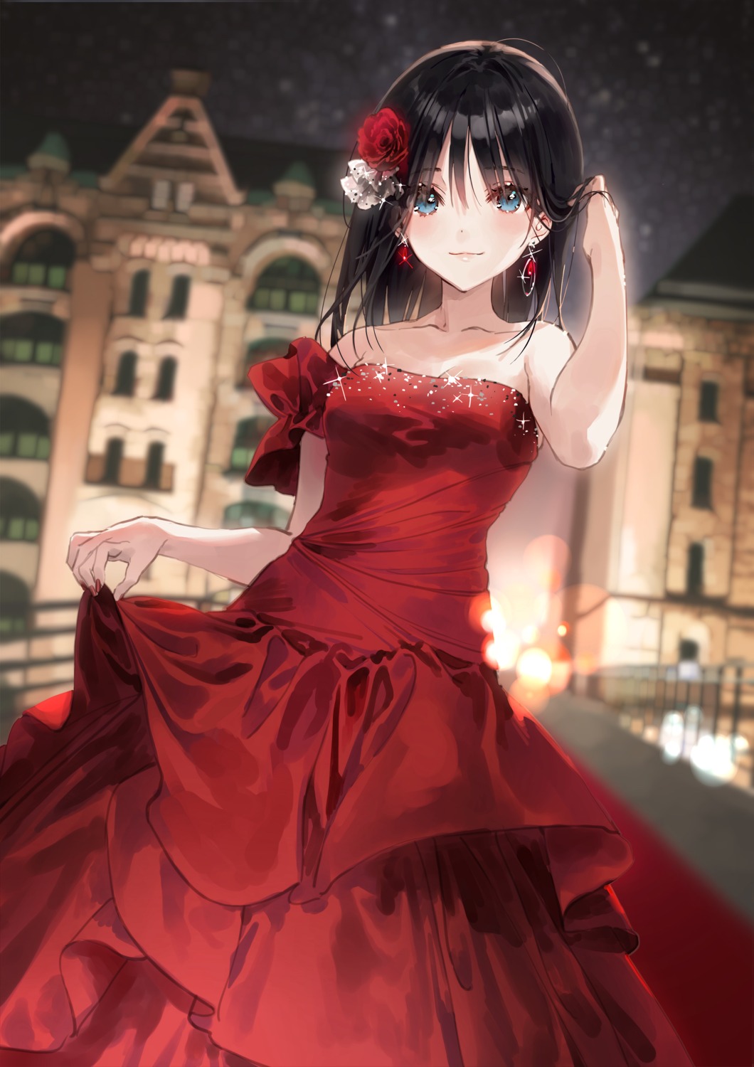 dress, dsmile, no_bra, skirt_lift