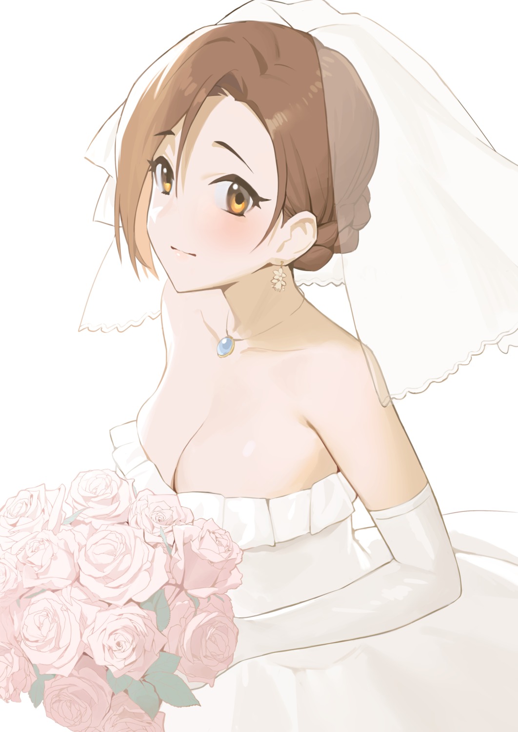 cleavage, dress, mizuki_seira, no_bra, onao, the_idolm@ster, the_idolm@ster_cinderella_girls, wedding_dress