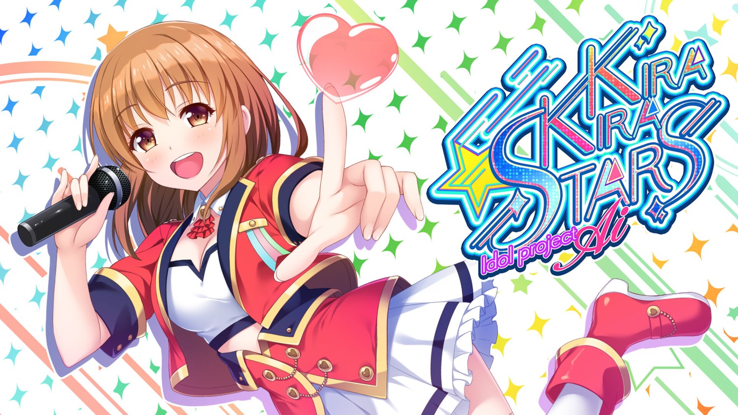 cleavage, edia, heels, kirakira_stars_-idol_project_ai-, skirt_lift, tagme, uniform, wallpaper