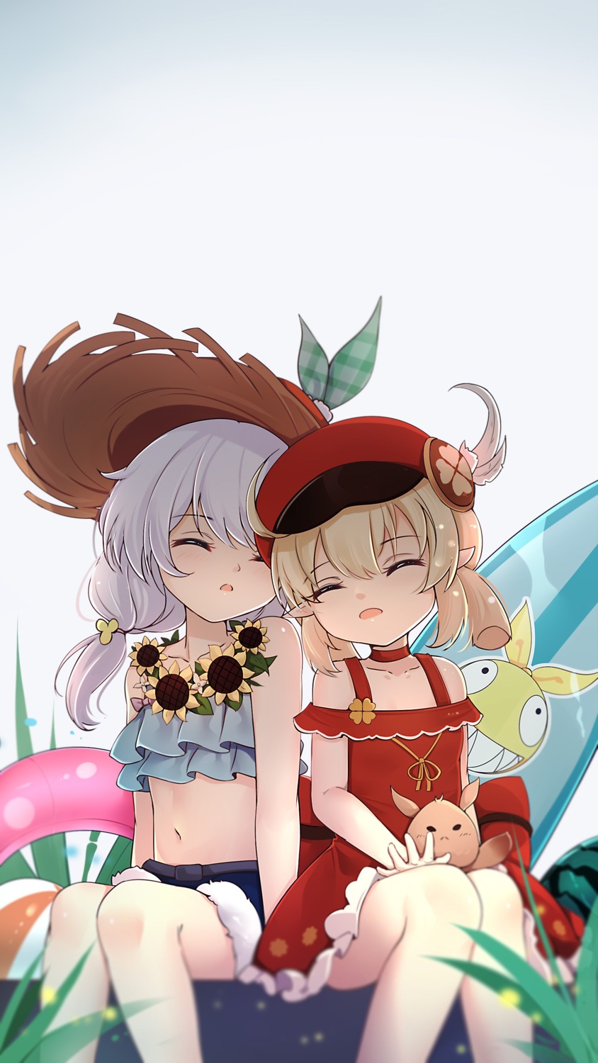 benghuai_xueyuan, crossover, dress, genshin_impact, honkai_impact, klee, pointy_ears, qingye_ling