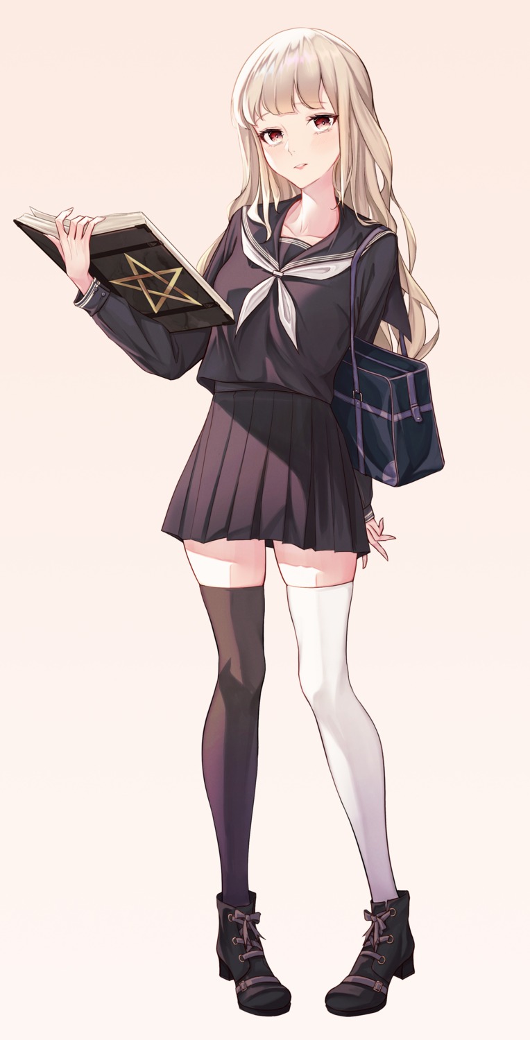 heels, seifuku, swallow_zzy, thighhighs