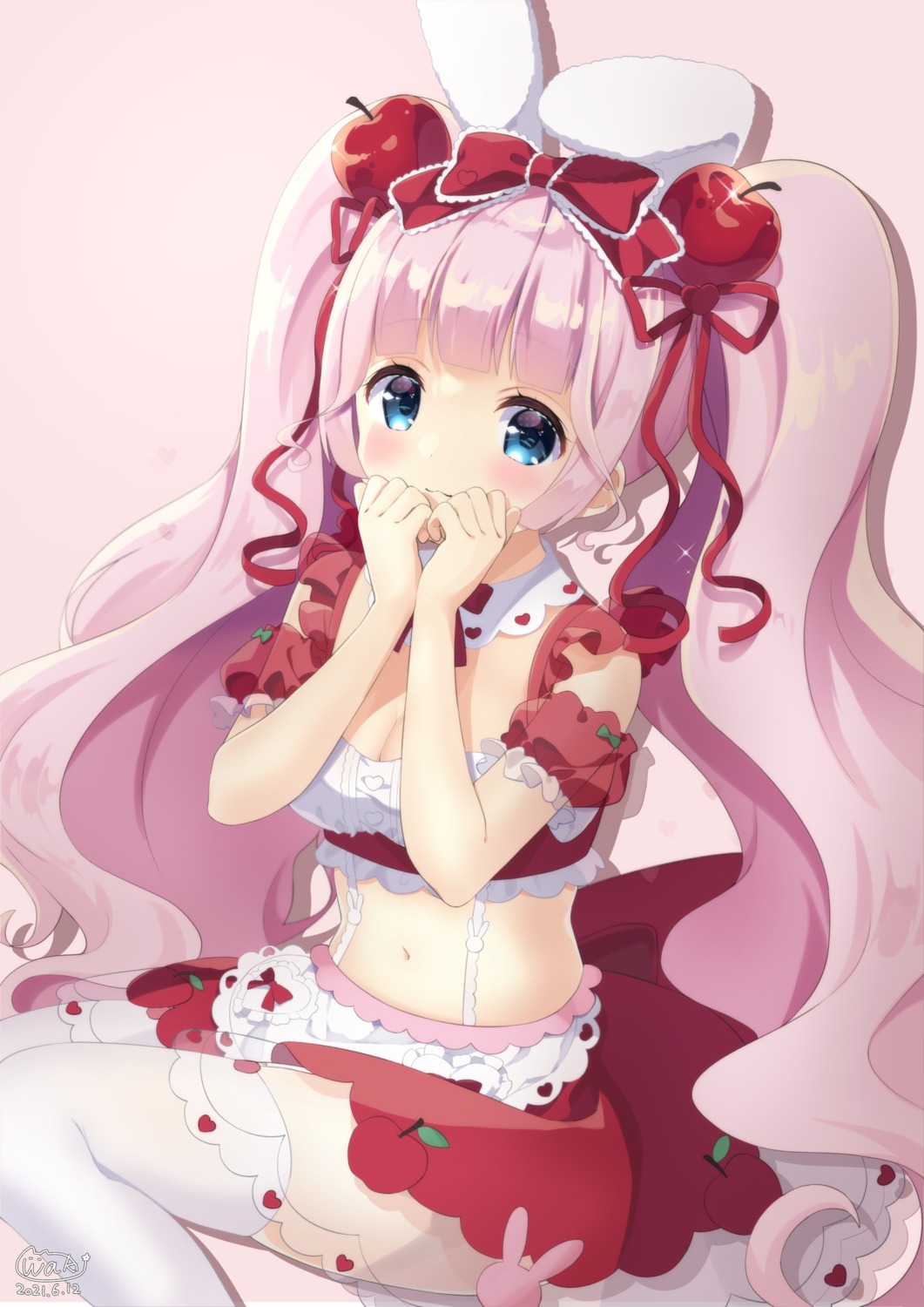 animal_ears, bunny_ears, lolita_fashion, neki_(wakiko), see_through, skirt_lift, thighhighs