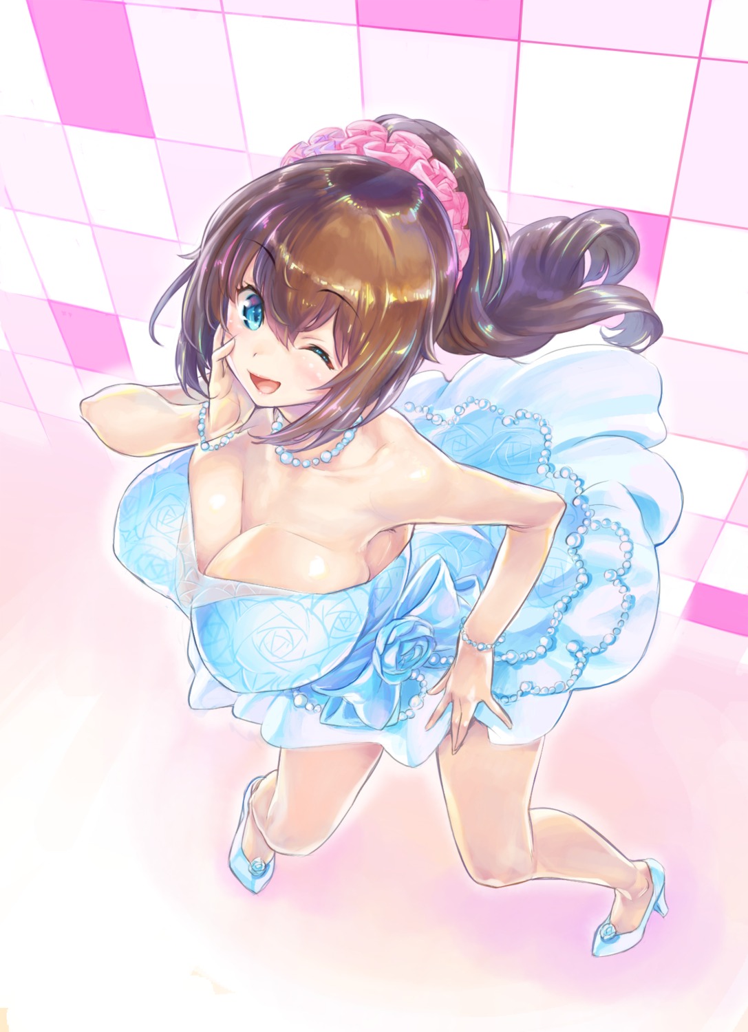 dress, fujisaki_yua, heels, no_bra, ore_p_1gou, skirt_lift, yua_(channel)