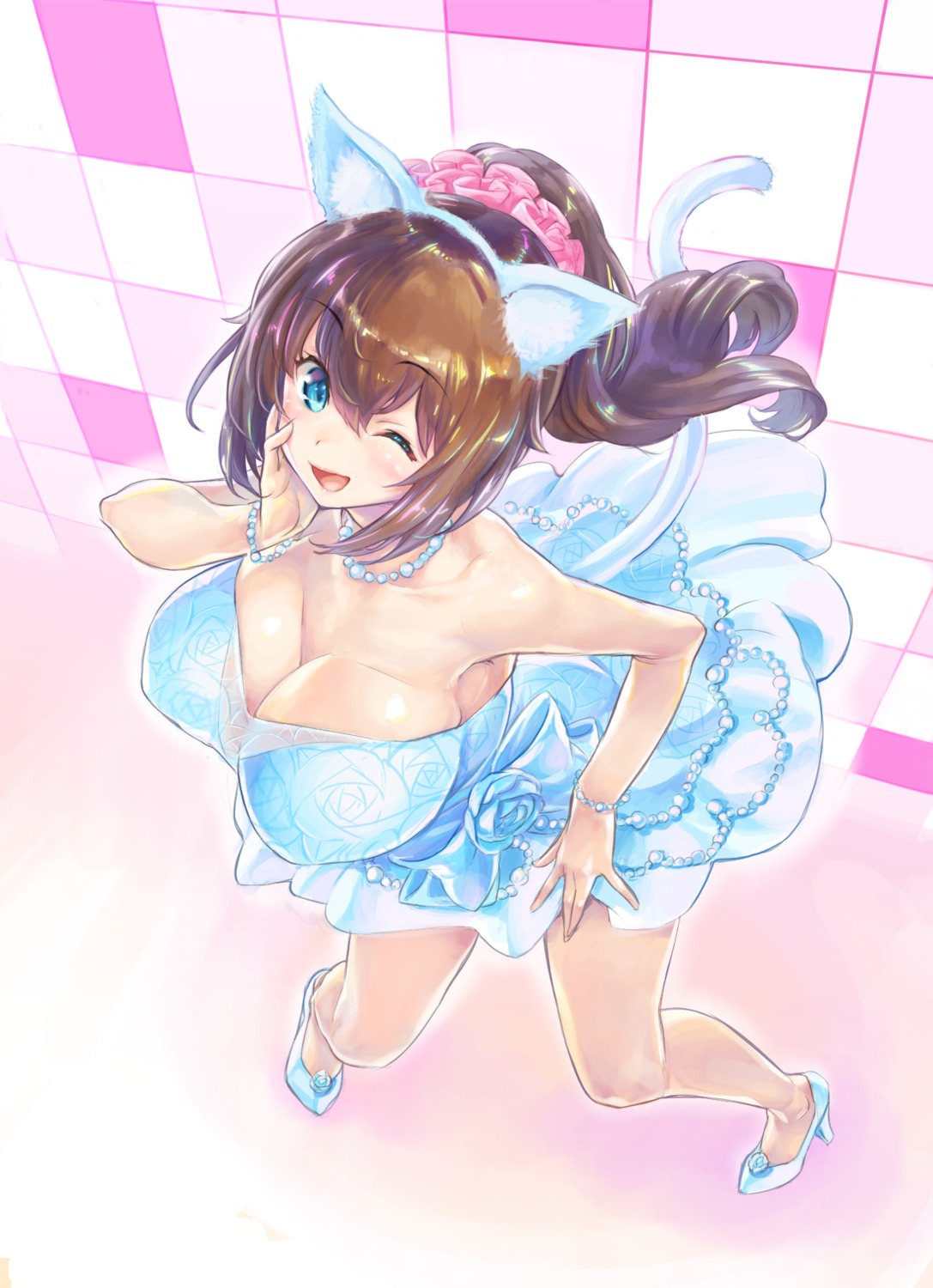 animal_ears, dress, fujisaki_yua, heels, nekomimi, no_bra, ore_p_1gou, skirt_lift