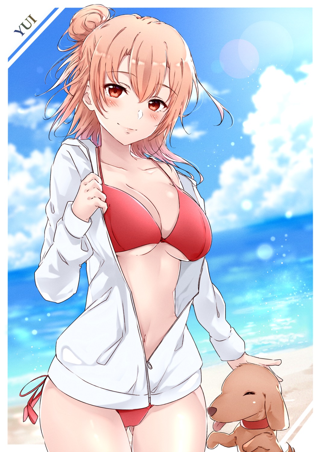 bikini, cleavage, open_shirt, shi-2, swimsuits, underboob, undressing, yahari_ore_no_seishun_lovecome_wa_machigatteiru., yuigahama_yui