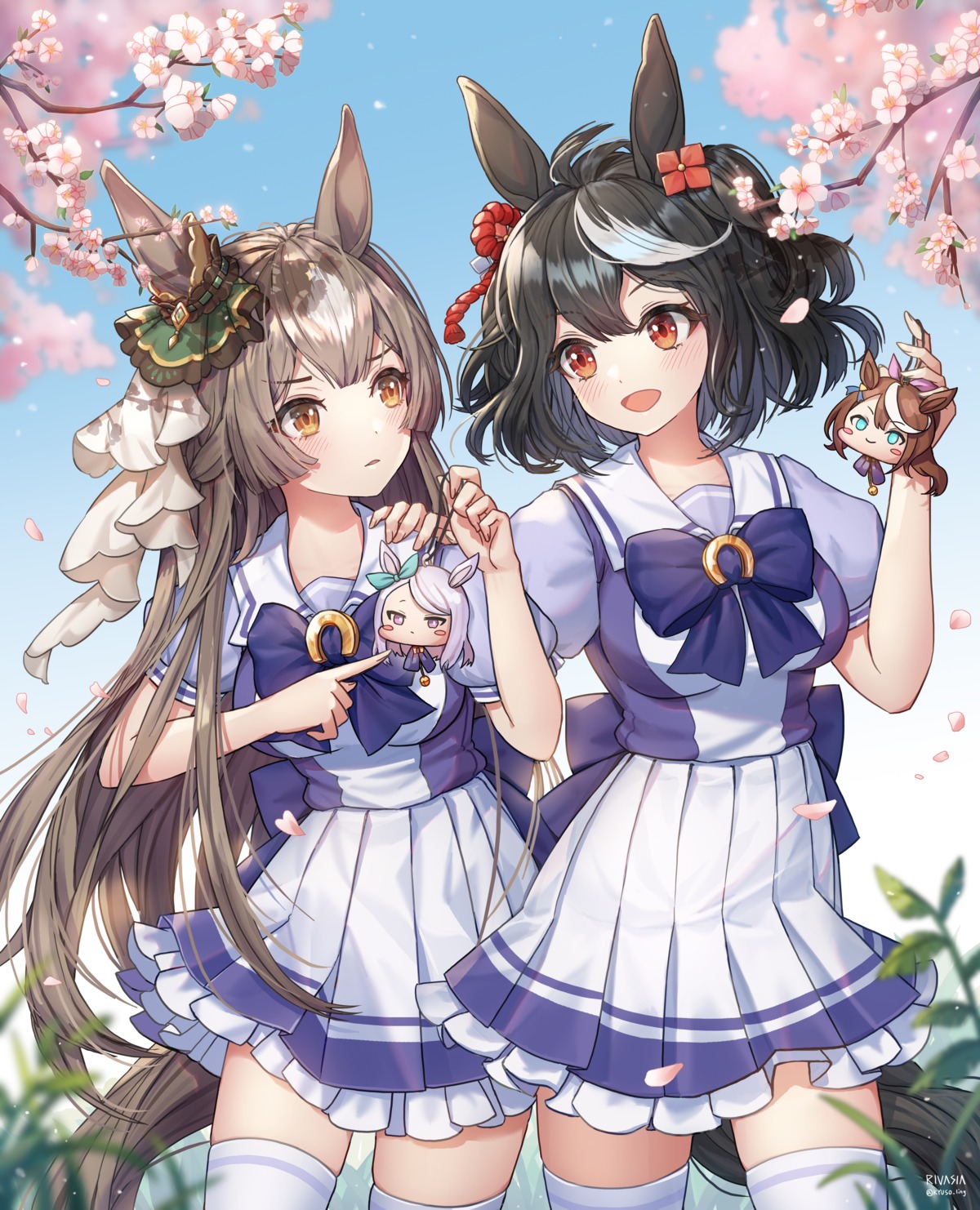 animal_ears, chibi, kasia0309, kitasan_black_(umamusume), mejiro_mcqueen_(umamusume), satono_diamond_(umamusume), seifuku, tail
