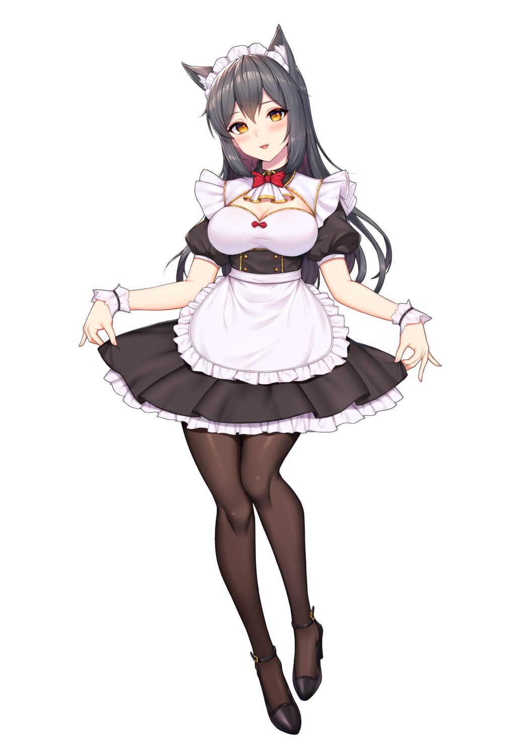 animal_ears, arknights, bencao_gangmu_(anquan_sy), cleavage, heels, inumimi, maid, pantyhose, skirt_lift, texas_(arknights)