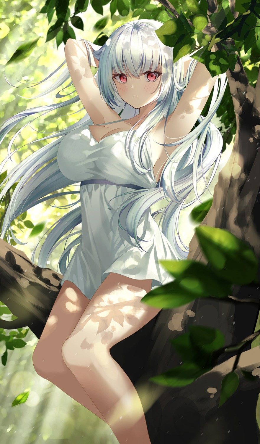 cleavage, dress, lin_(user_uzmw2535), no_bra, summer_dress