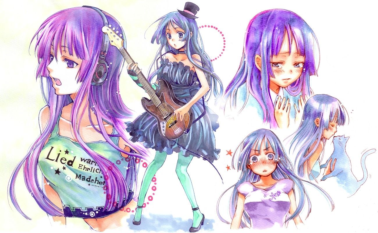 akiyama_mio, dress, guitar, k-on!, m_(kkk002pc), neko, pantyhose