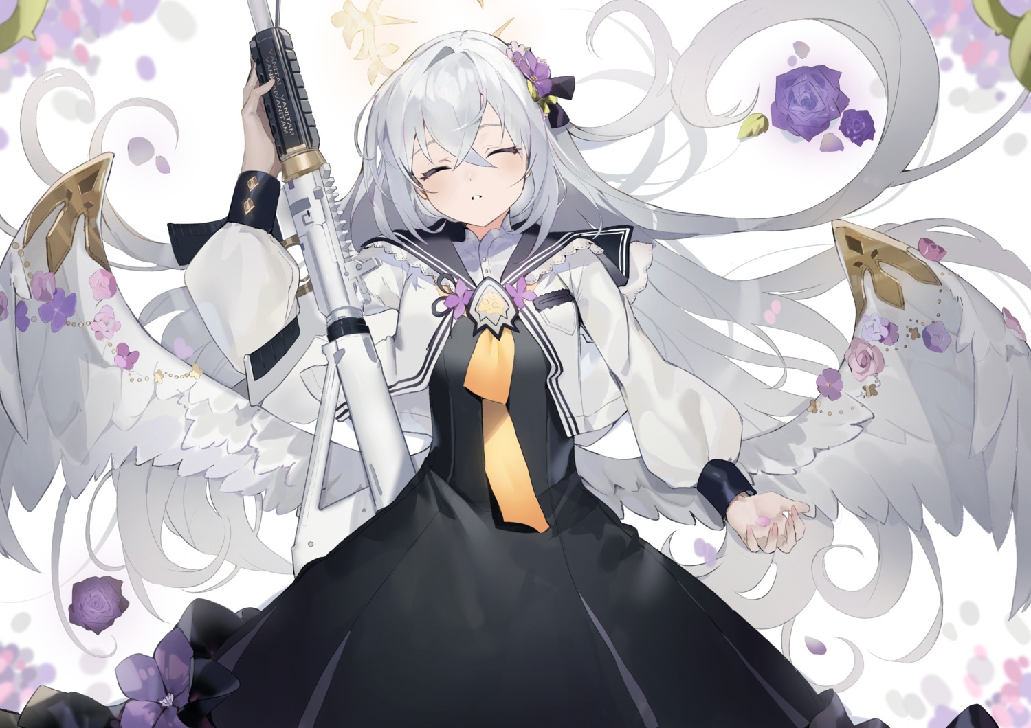 angel, blue_archive, gun, seifuku, shirasu_azusa, wings, yakihoko
