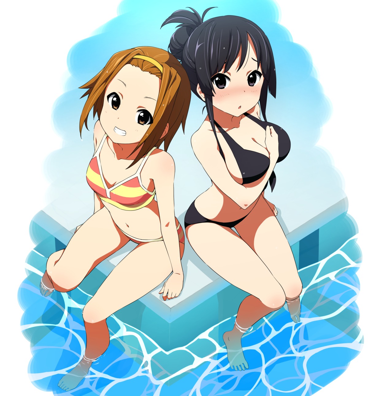 akiyama_mio, asanaya, bikini, breast_hold, k-on!, swimsuits, tainaka_ritsu, wet