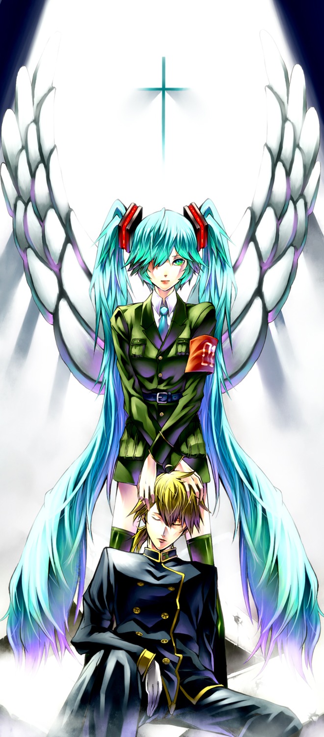 churayuki, hatsune_miku, kagamine_len, vocaloid, wings