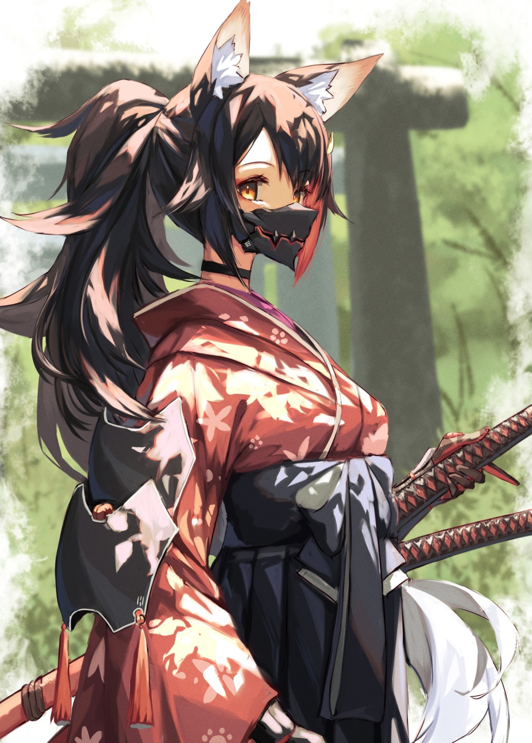 animal_ears, armor, hololive, hololive_gamers, inre_kemomimi, japanese_clothes, ookami_mio, sword