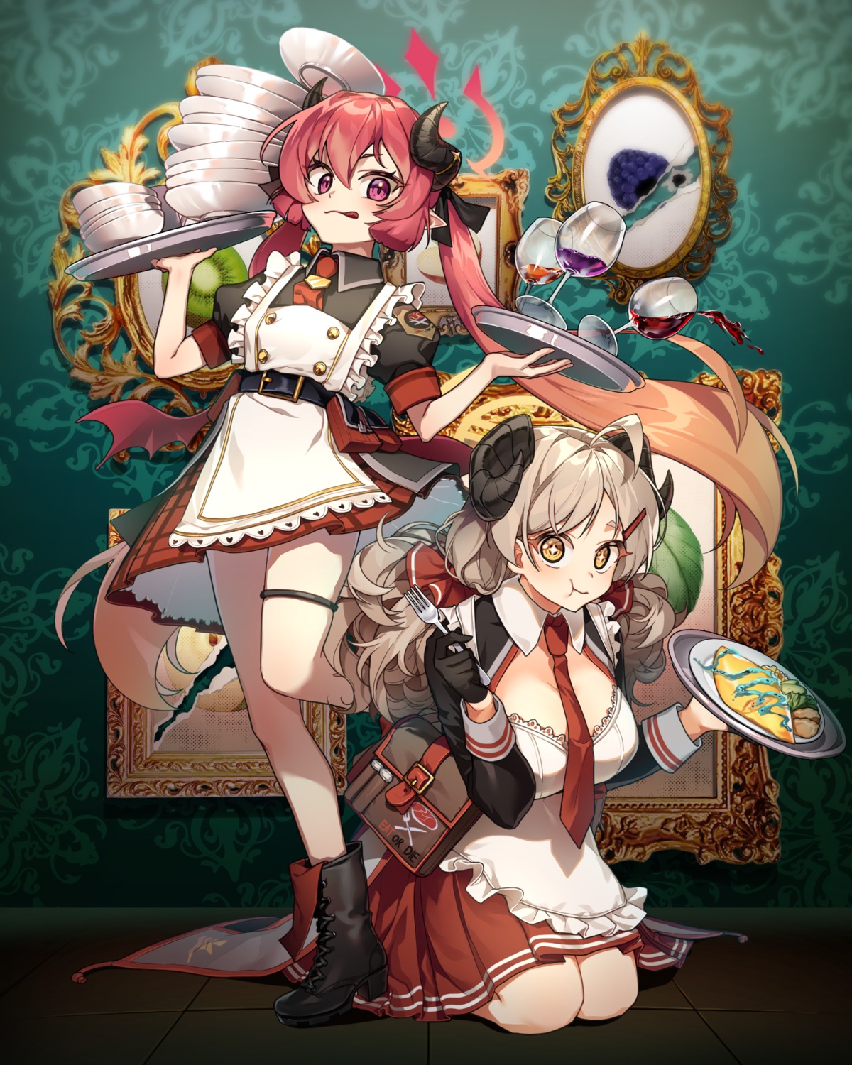 akashi_junko, blue_archive, cika_k, garter, heels, horns, izumi_shishido, pointy_ears