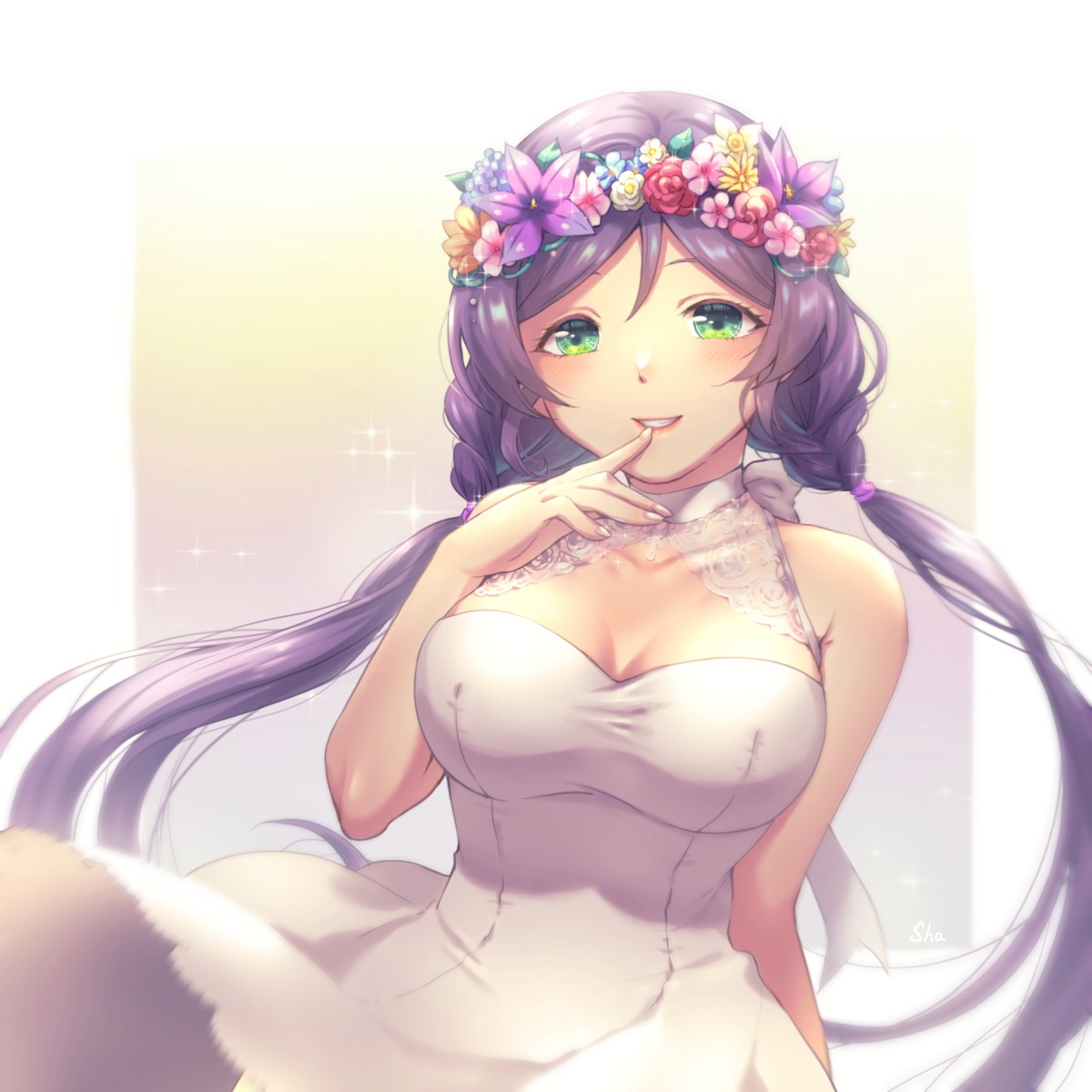 cleavage, dress, love_live!, love_live!_(series), no_bra, sha, skirt_lift, toujou_nozomi