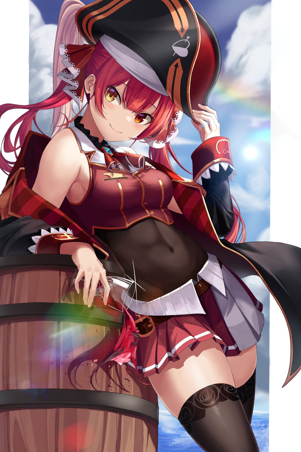 heterochromia, hololive, houshou_marine, pirate, rlawoals2588, thighhighs