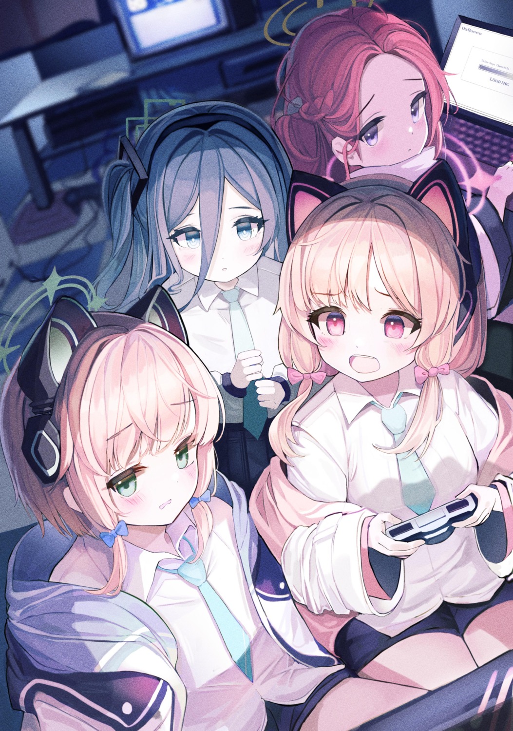 ahr_tato, animal_ears, blue_archive, halo, hanaoka_yuzu, headphones, nekomimi, saiba_midori