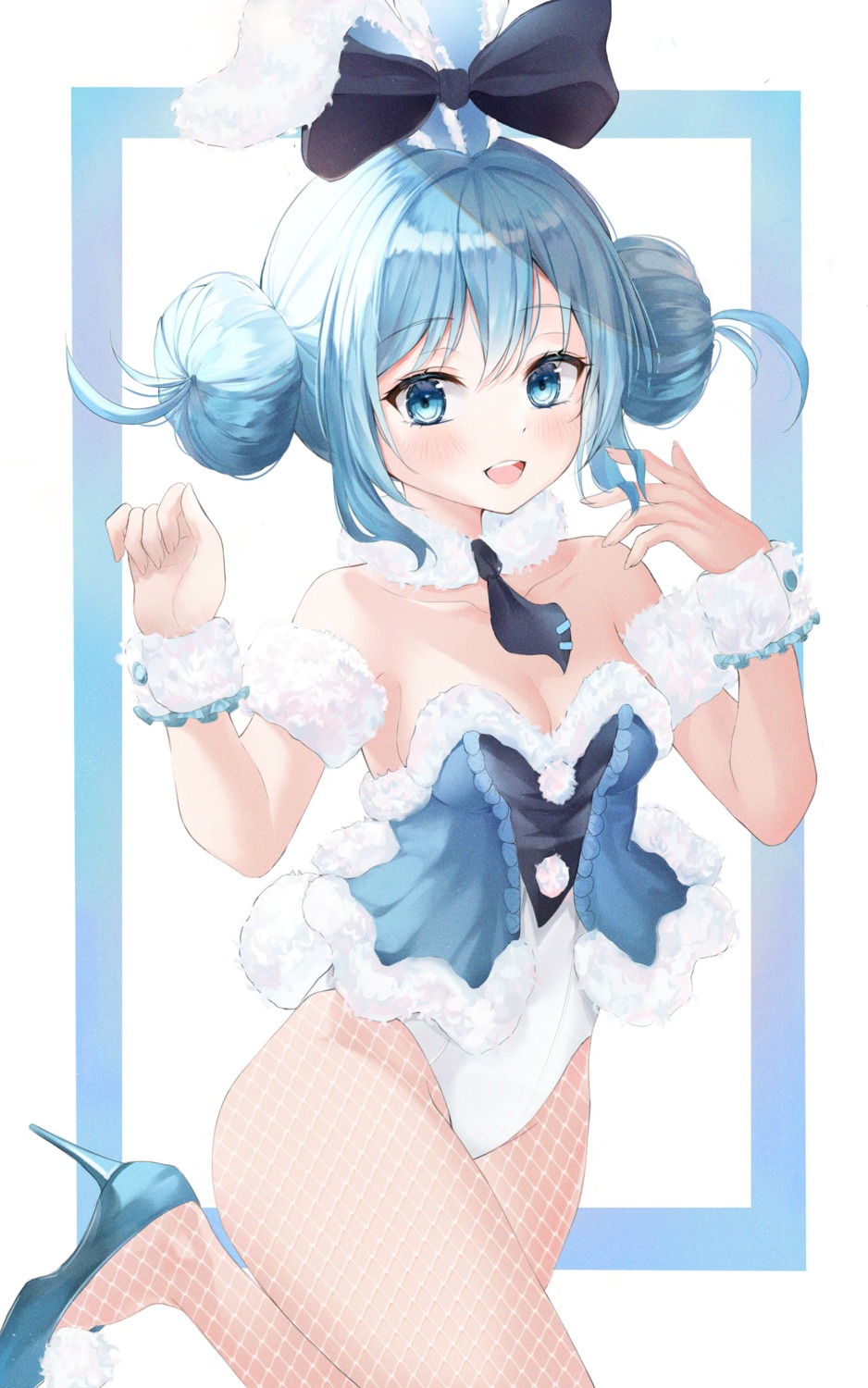 animal_ears, bicute_bunnies_miku, bunny_ears, bunny_girl, cleavage, fishnets, hatsune_miku, heels, no_bra, ogre_no_pan, pantyhose, po_ppe, tail, vocaloid