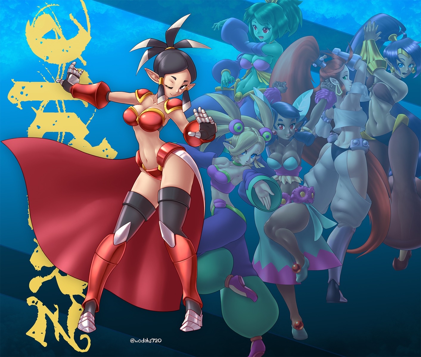 armor, ass, bikini_armor, no_bra, pchaos720, pointy_ears, see_through, shantae, thighhighs, thong, zapple_(shantae)