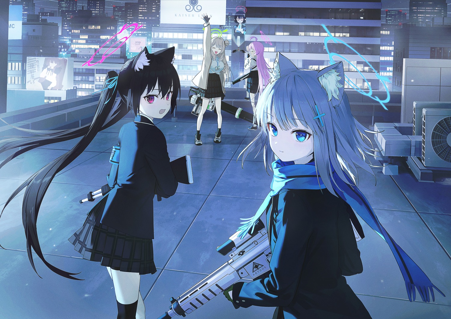 animal_ears, blue_archive, gun, halo, kuromi_serika, megane, nekomimi, pointy_ears